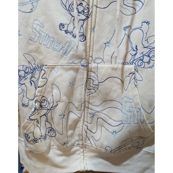 Women’s Disney’s Stitch Cream & Blue Fully Zippered, Hooded Sweatshirt. Size XL - Picture 5 of 7
